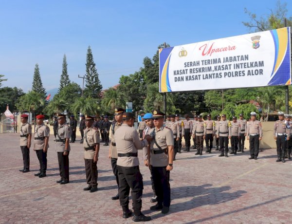 Polres Alor Gelar Upacara Serah Terima Jabatan Kasat Reskrim, Kasat Intelkam, dan Kasat Lantas